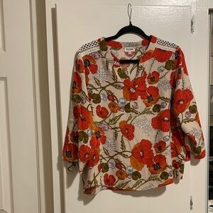 Floral Print Women's Top - Red and Green